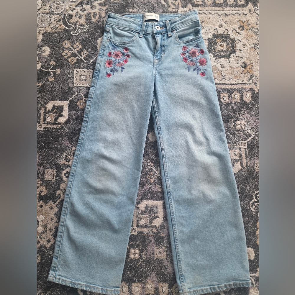Abercrombie Kids Girl Light Blue Jeans with Floral Embroidery